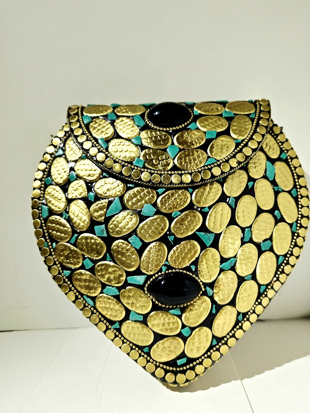 RAMLA Gold and Teal Decorative Heart Clutch/Crossbody Bag